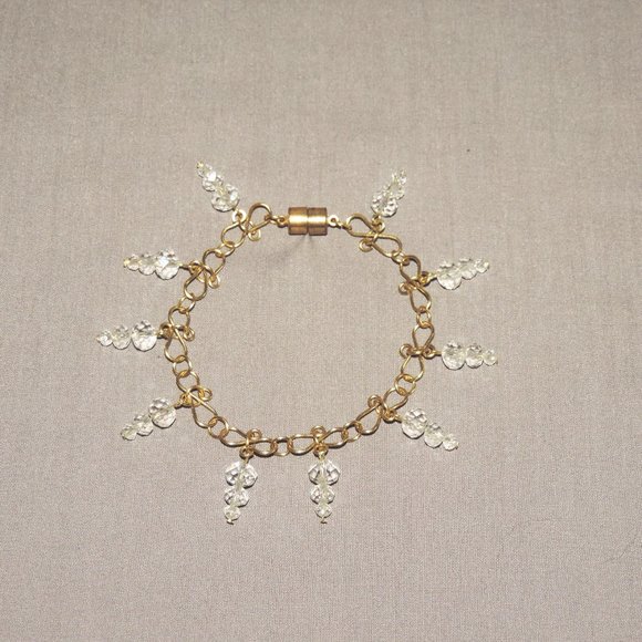 One of a Kind Handcrafted Crystal Clear Glass Faceted Bead Icicle Charm Bracelet - Picture 3 of 5